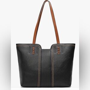 Montana West Black PU “leather” handbag, purse, tote bag. NWT Brown accents.